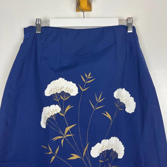 Vintage 60s The Bagshaws St. Lucia Blue Wrap Maxi Skirt Floral Cotton MCM Sz M - Picture 5 of 8